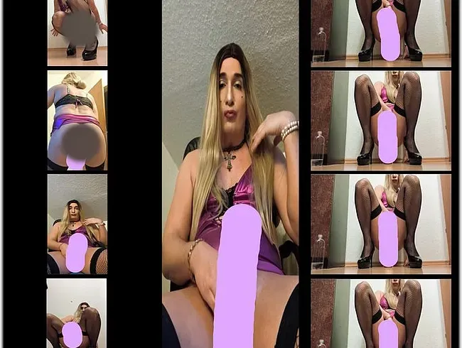 Blonde Transe in engem Partykleid reitet nen Riesendildo - DivyStylez Anal Video