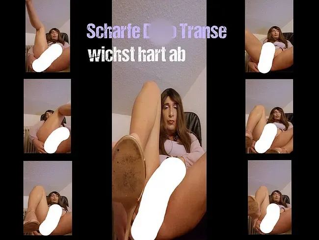 Scharfe Dildo Transe wichst hart ab und kommt ohne Mimik
