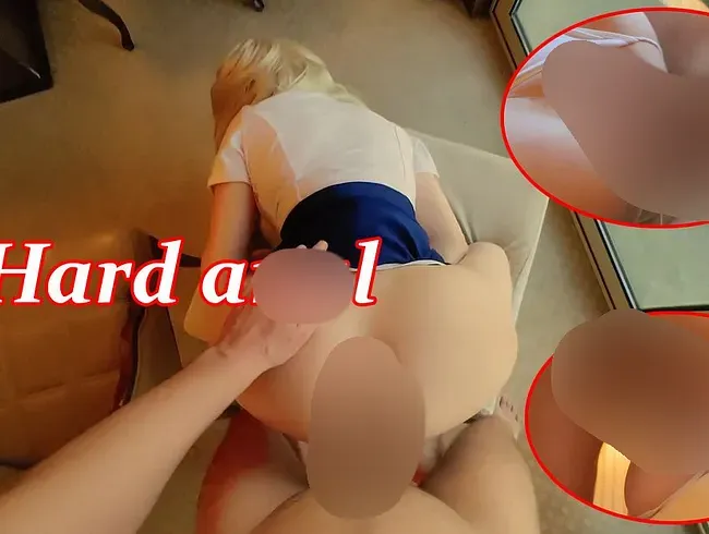 Eine Stewardess wird von einem Mann mit einem großen Penis hart anal gefickt. - EvaGrant Anal Video