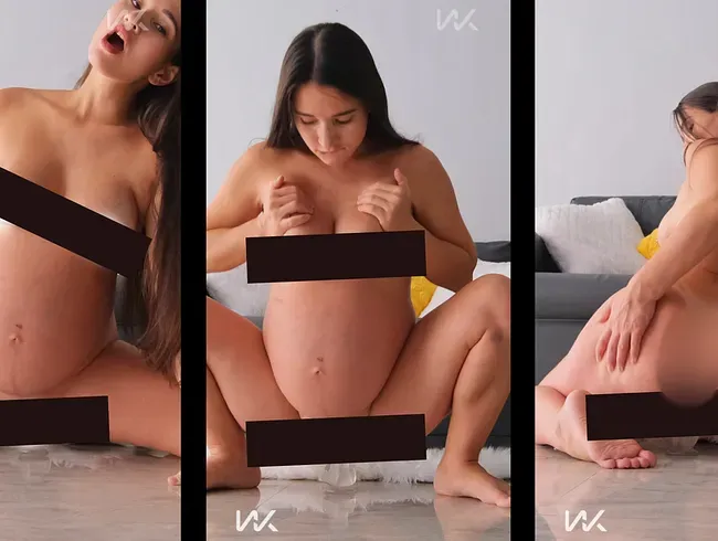 Tiefes Analreiten mit geilem schwangeren Mädchen auf Glasdildo